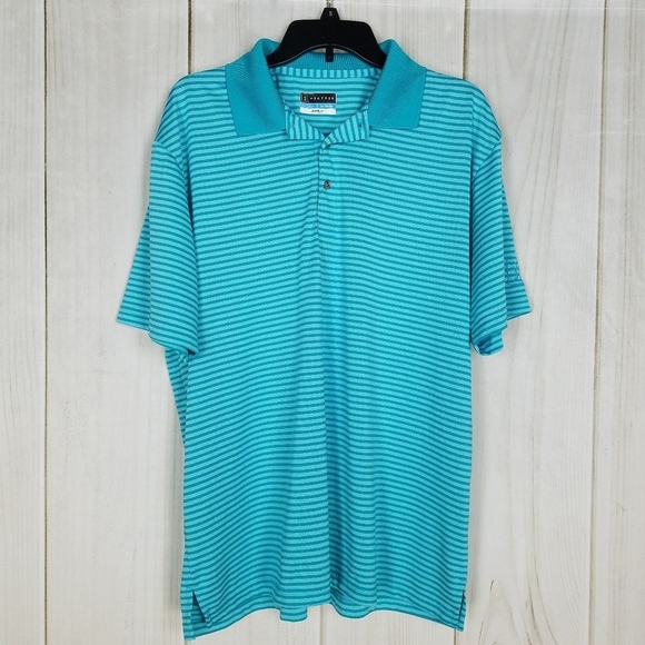 PGA Tour Shirts Pga Tour Teal Blue Striped Golf Polo Tee Shirt Xl